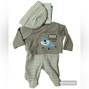 Gerber Baby Boy 3-PC Dog "Hello, I'm New Here" Khaki Take Me Home Set **Preemie